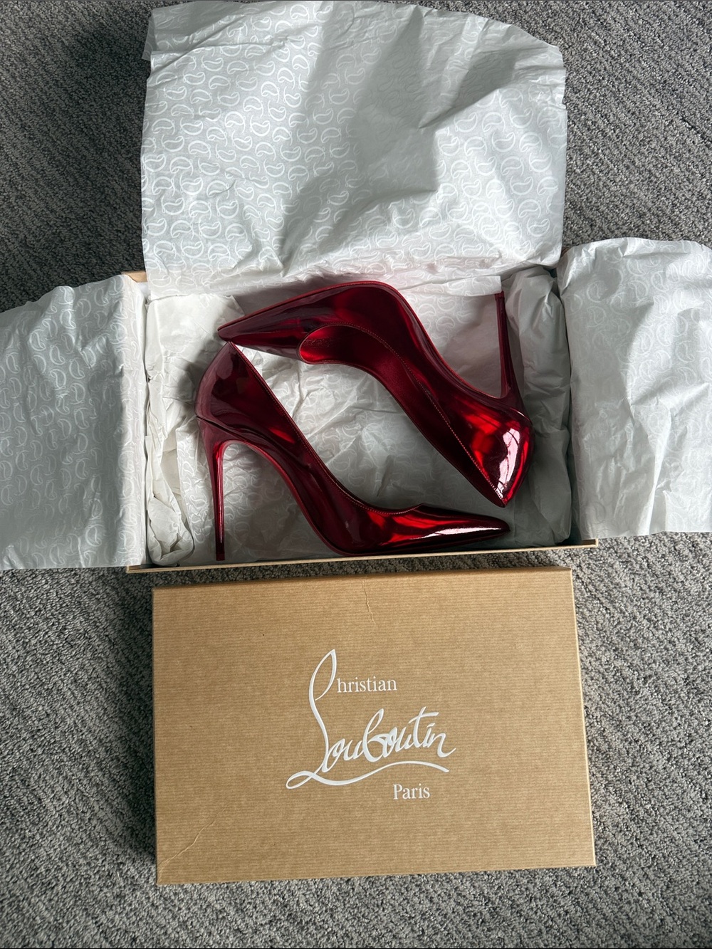 Christian Louboutin Metallic Red Pointed-Toe Stiletto Pumps 38